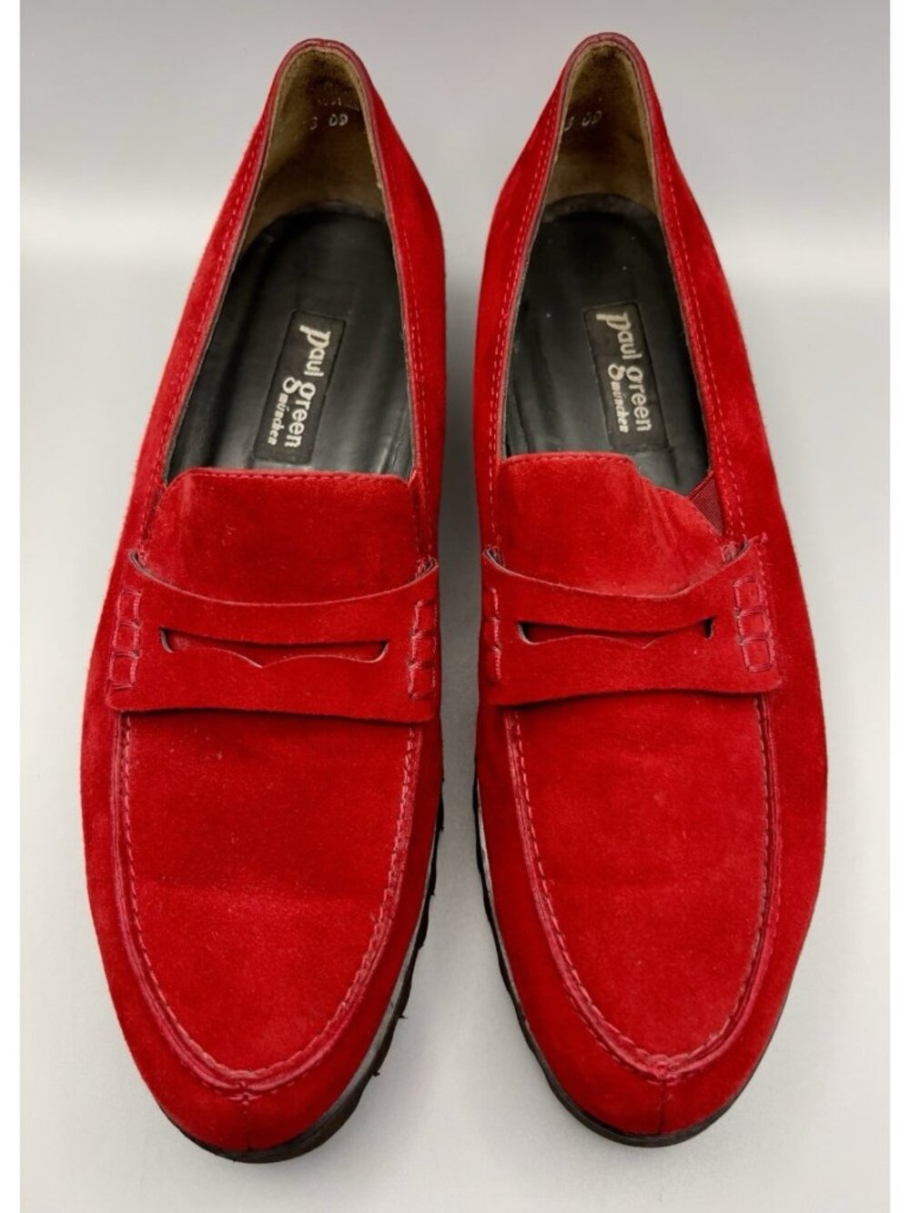 Paul Green Red Suede Penny Loafers Lug Sole Vibram Womens US 9 UK 6.5 Style 3073